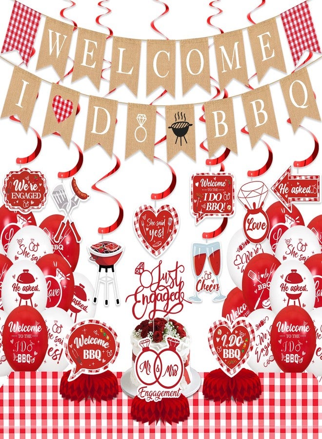 Woosytoo Welcome I DO BBQ Banner Decorations Barbecue We're Engaged Balloons Table Centerpiece Swirls Cake Topper Red Gingham Tablecloth for BBQ Engagement Bridal Shower Wedding Bachelorette Picnic Party - Image 1
